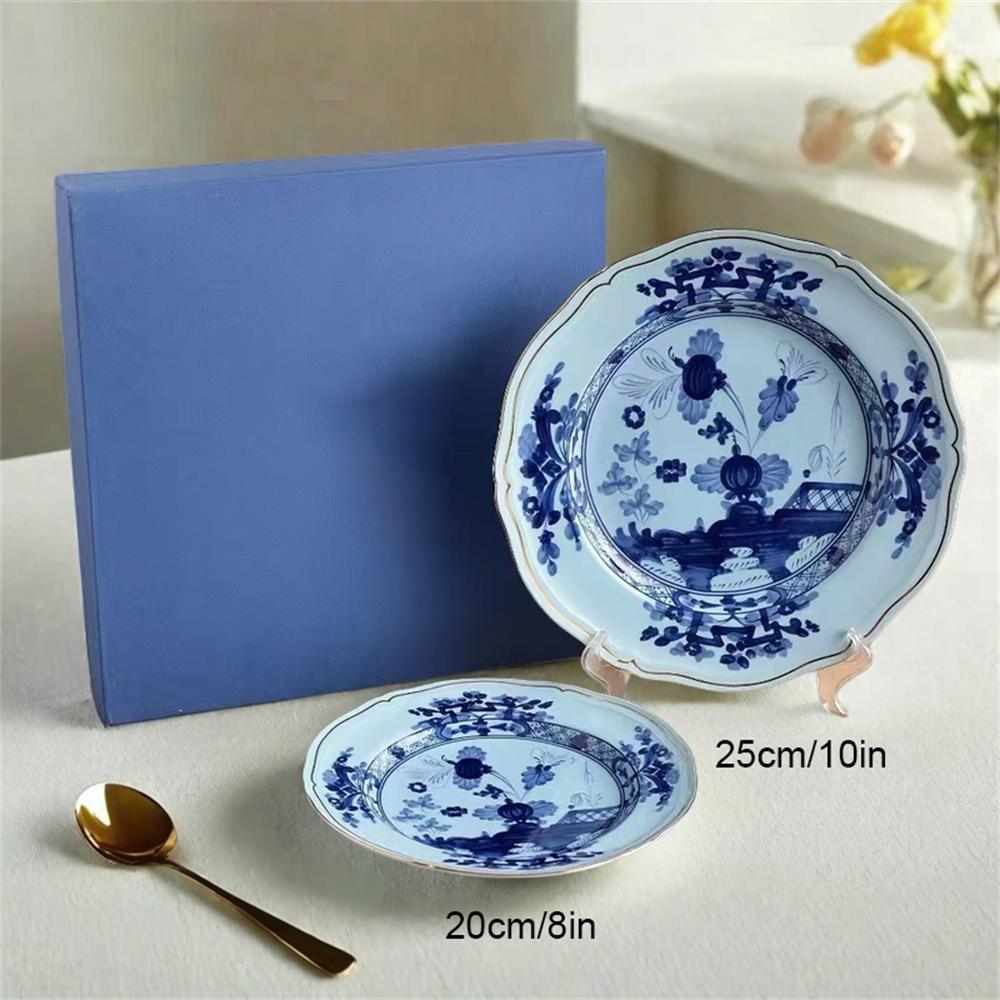High-end Oriental Series Coffee Cup and Saucer Ceramic Mug Pink Yellow Blue Green Printed Plates Tea Cup Set Gift Box Souvenir