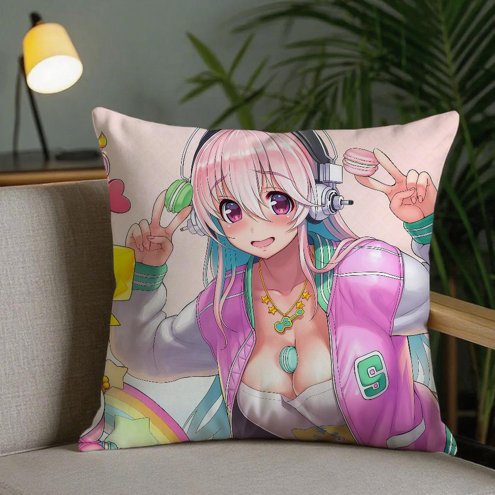 Anime SSuper Sonico Pillow Case Square DoubleSided Printing Sofa Cushion Cover Pillowcase Bedroom Bedside