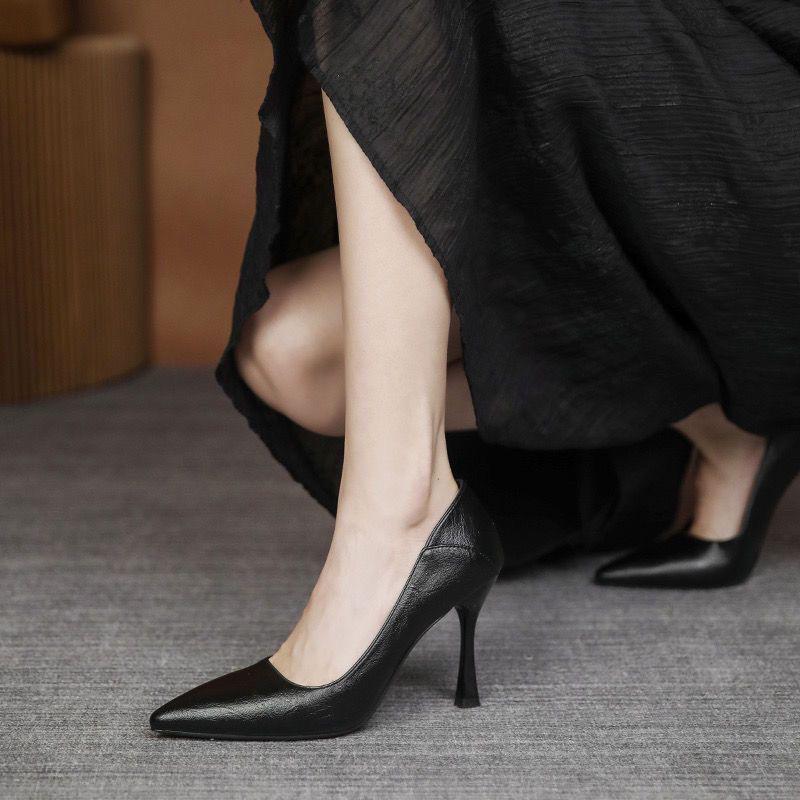 Damen Schwarze Echtleder Schafsleder Stilettoabsätze - Bequeme, Professionelle Arbeitsschuhe mit Weicher Sohle