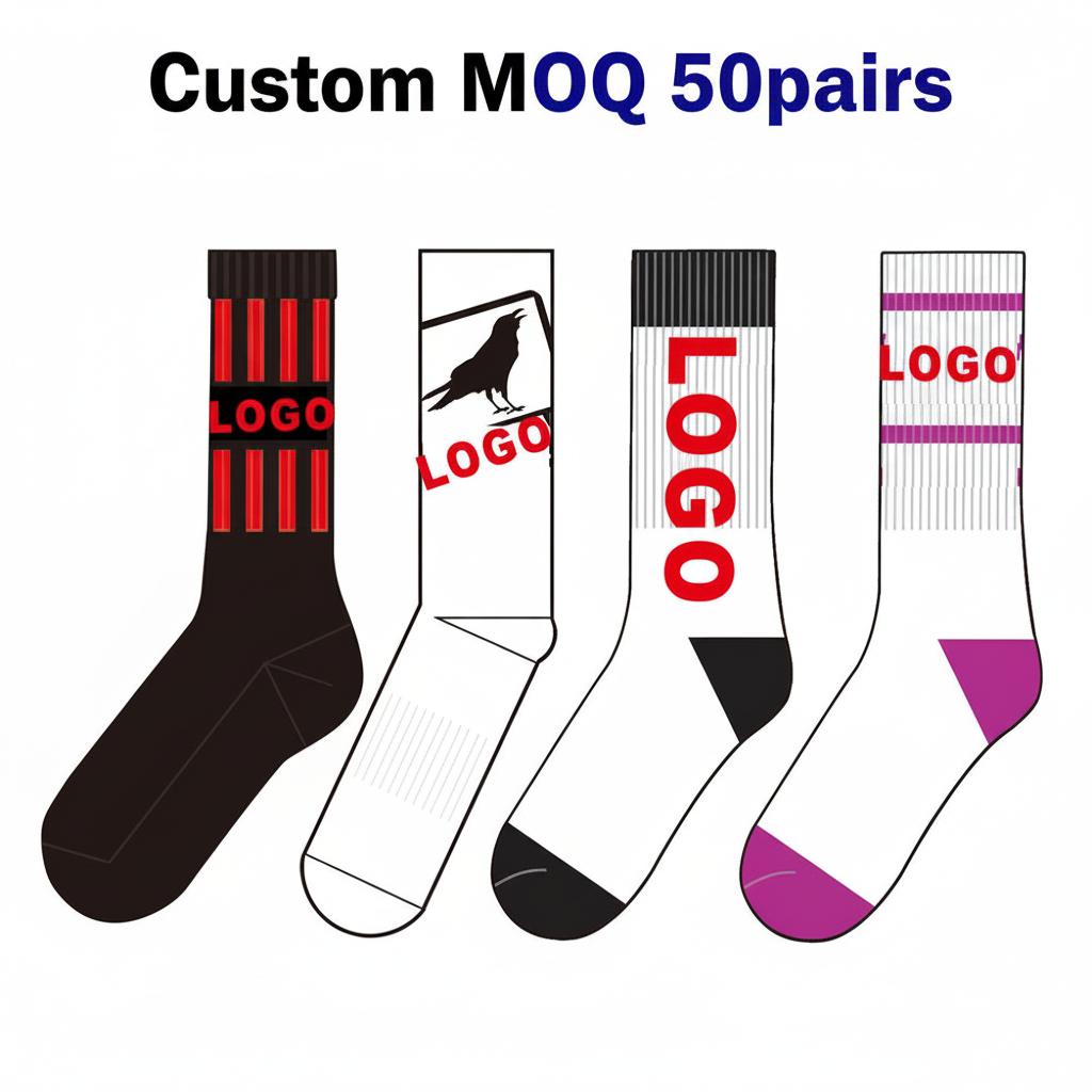 XiangHui Free Custom logo Jacquard Sports Embroidery Hot Stamping logo Fashion Women Designer Sport Socks Unisex Socks Women