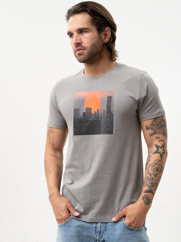 Men's Gray MyStars Sunset City Short Sleeve T-Shirt L