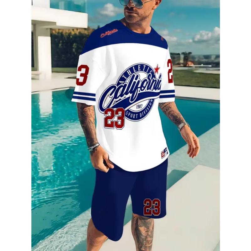 Urban street fashion trend men's round neck short sleeved shorts set, outdoor simple casual and comfortable