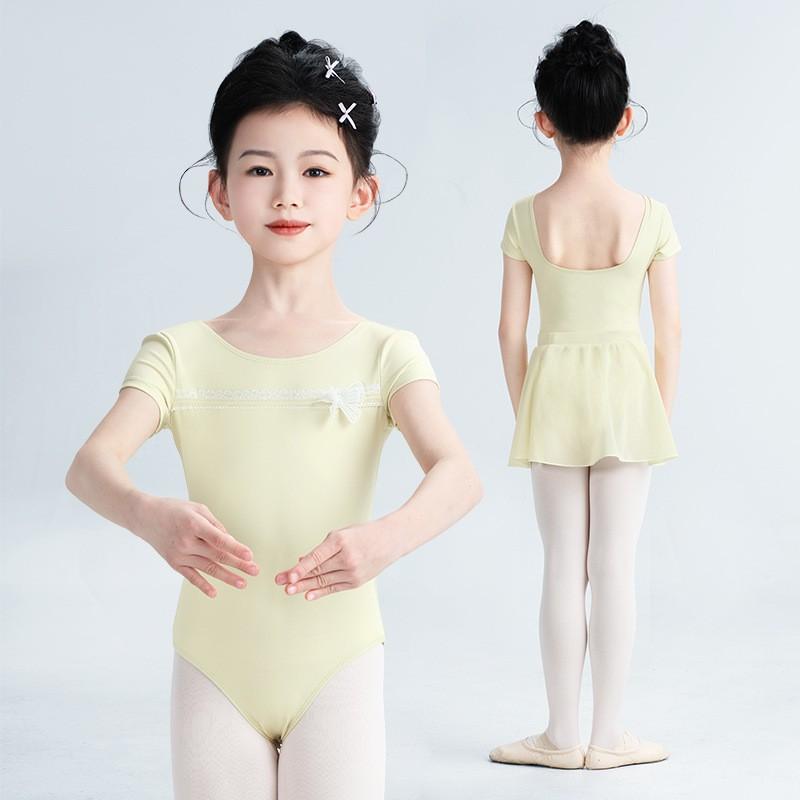 Girls Short Sleeve Ballet Leotard Kids Dance Practice Gymnastics Bodysuit Chinese Exams