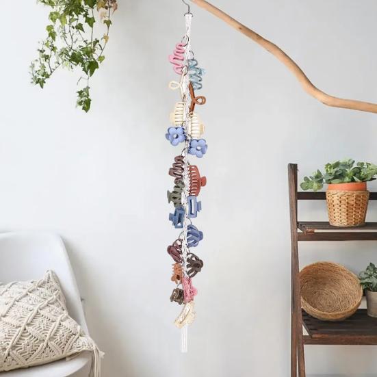 Boho Hair Clip Organizer Braided Vertical Hair Claw Holder with 20 Metal