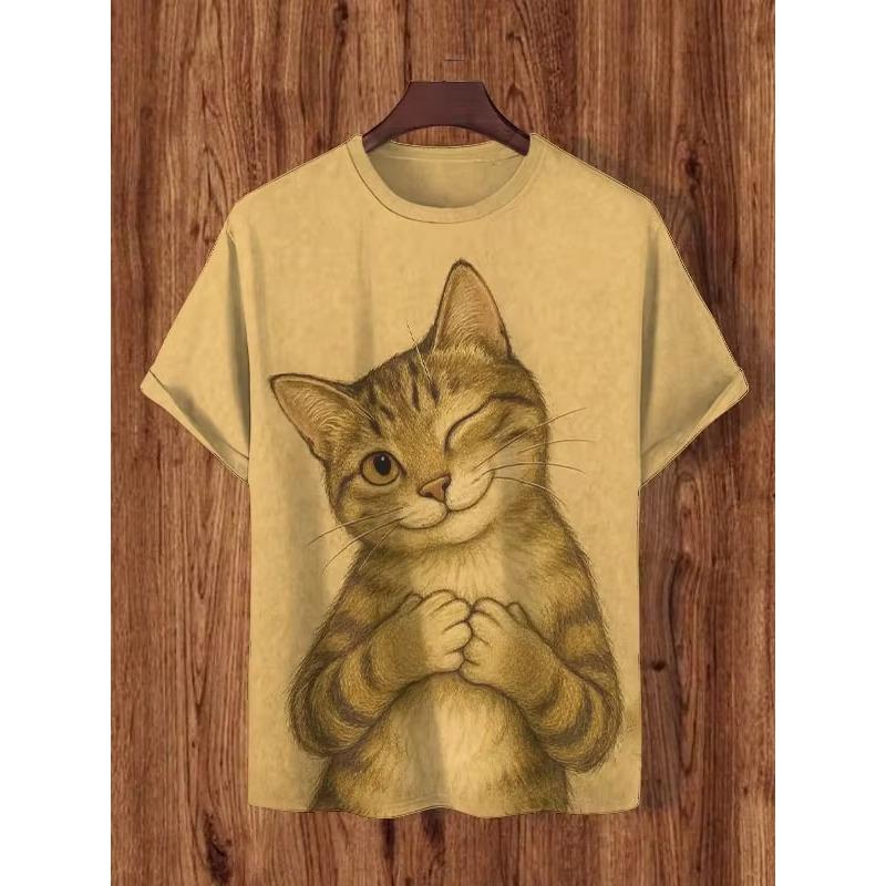 Summer Men's Kitten 3D Printed Crew Neck T-Shirt