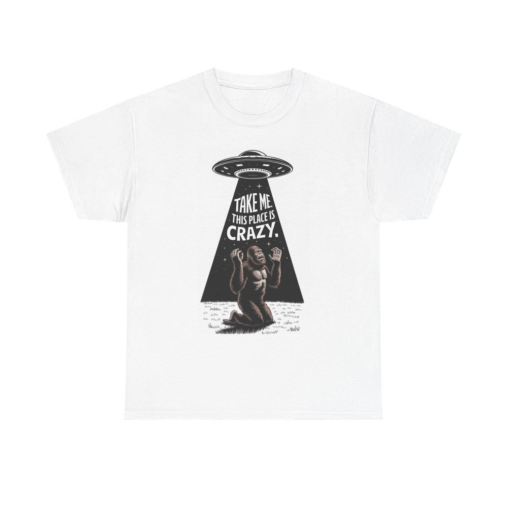 Funny Bigfoot Alien Abduction Graphic T Shirt Jokes Unisex Heavy Cotton Tee Unisex T-Shirt S