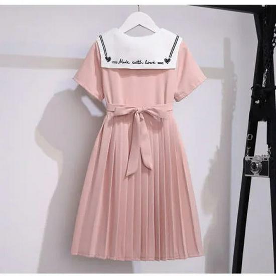 Girls' Navy Collar Sailor Dress - Summer College Style Princess Dress