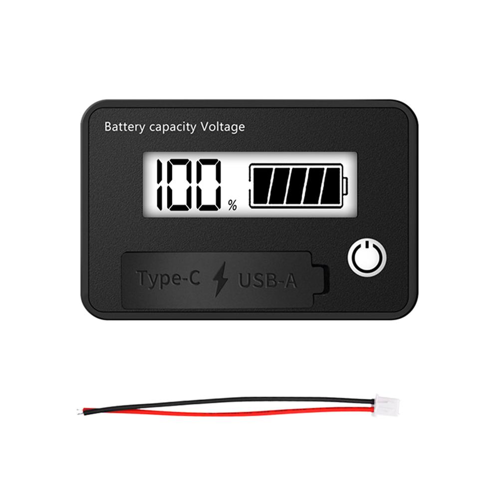 DC8-30V Battery Capacity Indicator Lead-Acid/Lron-Lithium/Ternary Lithium Measurement with USB3.0 and Tpye-C for Car Motorcycle