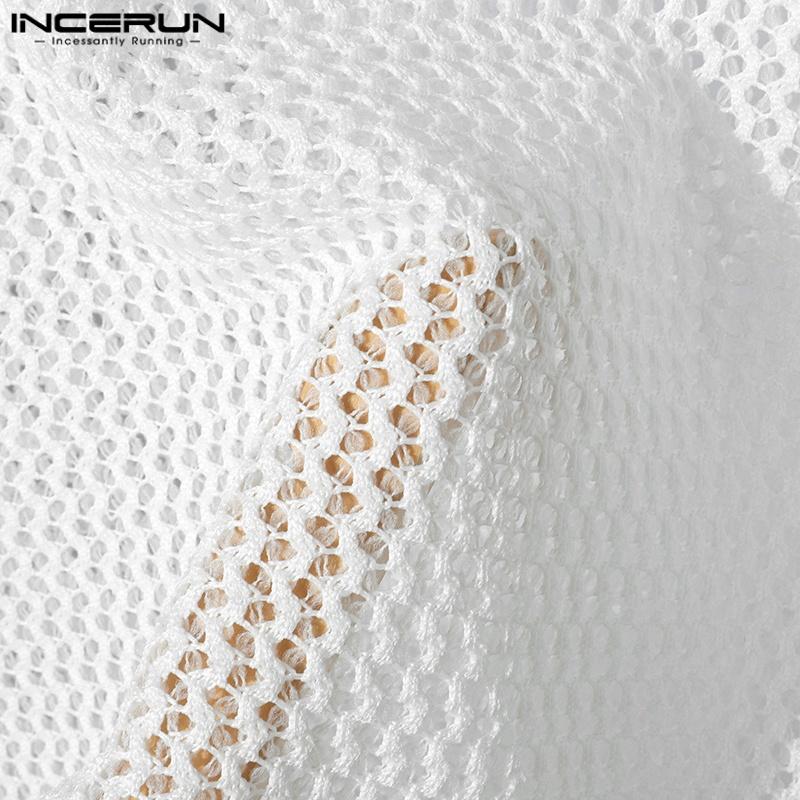 INCERUN Męskie Letnie Top Sportowy Bez Rękawów Z Szydełkowym Wzorem I Wycięciami, Dekolt Okrągły