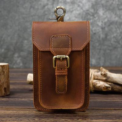 Men's Genuine Leather Belt Bag - Crazy Horse Cowhide Waist and Phone Pouch