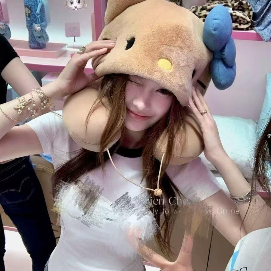 Almofada de Suporte para Pescoço de Gatinho Fofo com Capuz - Encosto Sombreado para Viagem para Avião e Trem