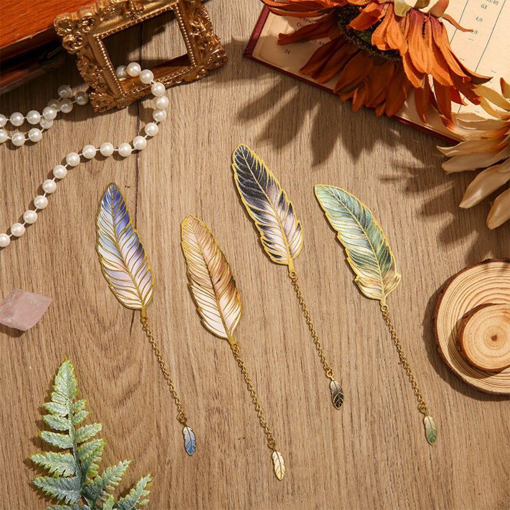 Metal Chain Feather Bookmark Reading Mark Pendant Bookmark Aesthetic Vintage Book Clip Book Club