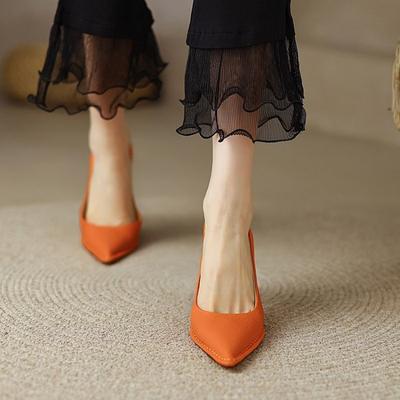 Fashion Retro French Pointed 6.5Cm High Heels for Womens Pumps Soft Leather Slip-On Shallow Office Career Shoes Zapatos De Mujer