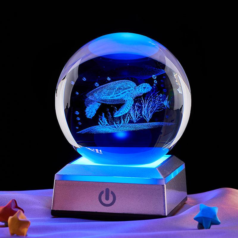 Laser Engraved Sea Turtle Crystal Ball Night Light - Perfect Birthday Gift for Friends or Classmates