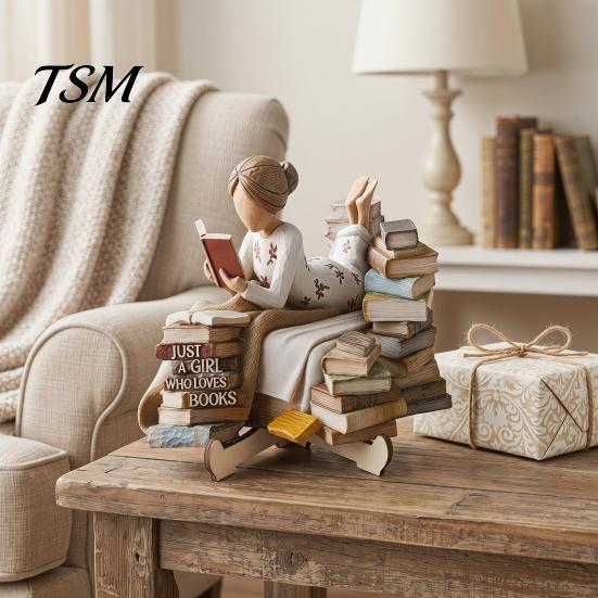 Fine Craftsmanship Decorative Items Wooden Reading Desktop Ornaments for Home Office Decor, Minimalist Figurine, Corrosion-resistant Nordic