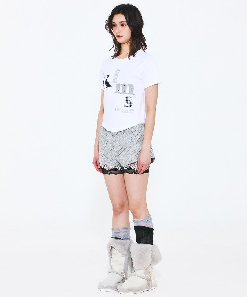 Kimseupeulesikoteunmakes Mesh Star Check Applique T-Shirt White
