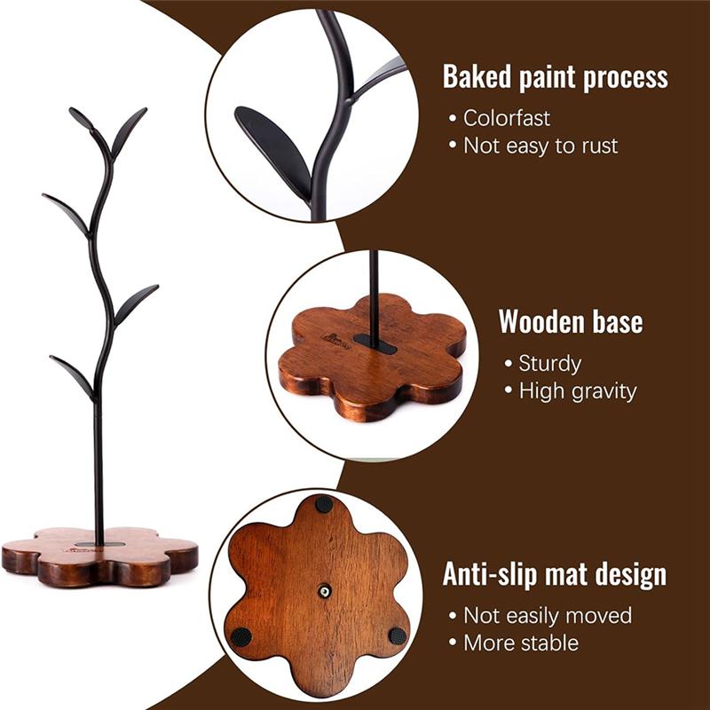 Fresh For Countertop Coffee Mug Holder With Wooden Base, For Counter Bar Accessory Leaf-Shaped Design, Coffee Mug Tree Rack