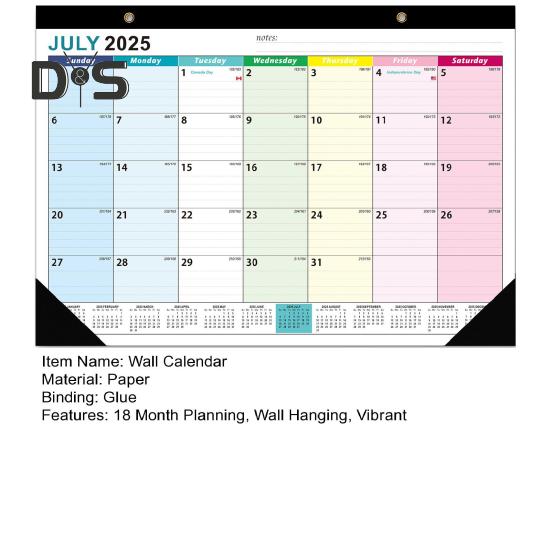 Kalendarz Ścienny 2025-2026 Projekt Kwiatowy Kalendarz do Powieszenia na Ścianie Lipiec. 2025 - Grudzień. Planer Miesięczny 2026 18 do Dekoracji Domowego Biura Szkoły