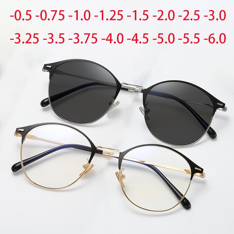 Men Women Metal Round Prescription Eyeglasses Myopia Lens Shade Goggles 0 To -6 0 Diopter
