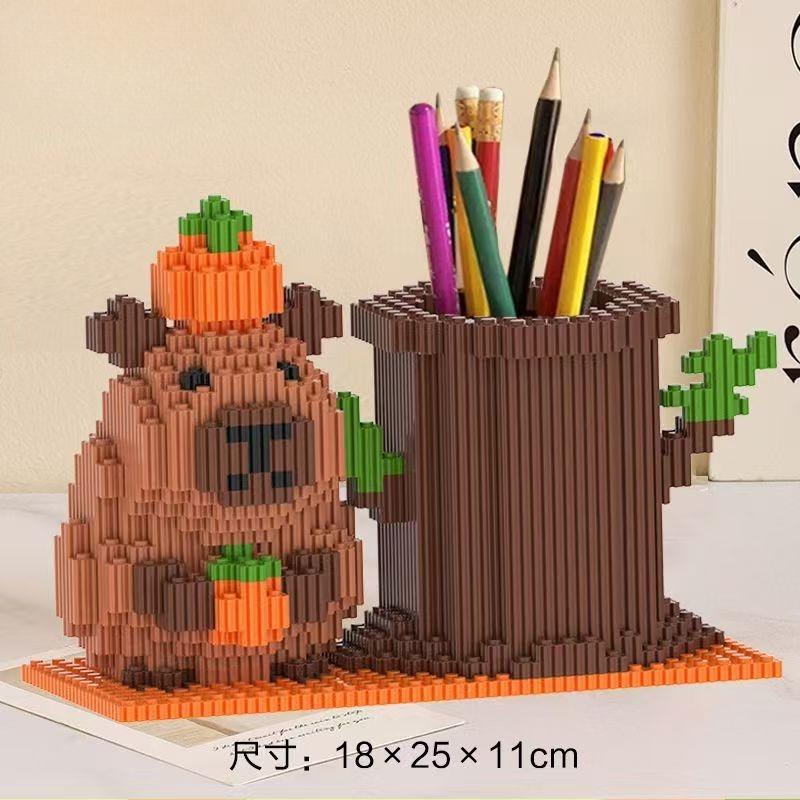 Capybara Building Block Pen Holder Multi-Function Desk Organizer for Office Supplies Cosmetics Birthday Gift Desktop Decoration