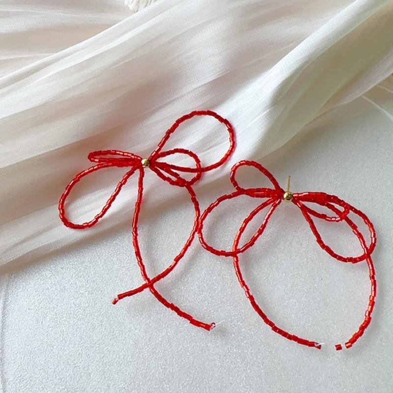 Exquisited Beaded Bowknot Drop Earrings Simple Dangle Earrings Fashion Tassels Drop Earrings Jewelry Small Hoop Earrings