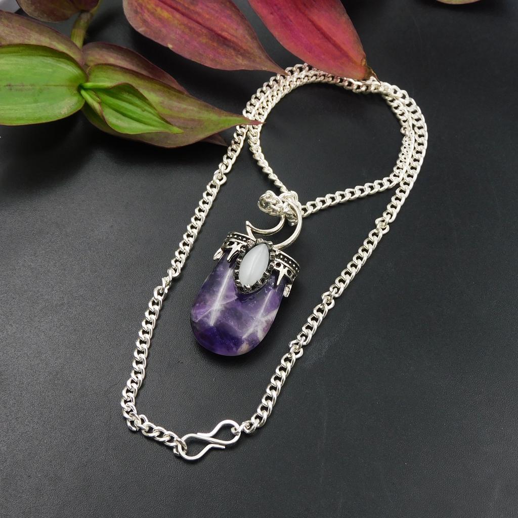 Silver-925 Pendant With Chain Purple Amethyst 122.45 Ct Natural Fancy Shape P-2072-S