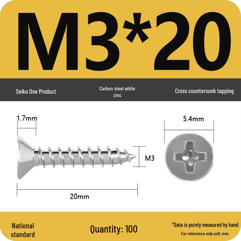 Iron Galvanized Phillips Flat Head Self-Tapping Screws - Countersunk M1 To M4