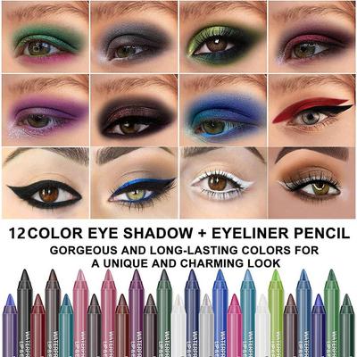 Çok Renkli Parıltılı Eyeliner Kalem Jel Eyeliner 4'ü 1 Arada Renkli Eyeliner Göz Farı ve Kaş Kalemi Su Geçirmez ve Uzun Ömürlü