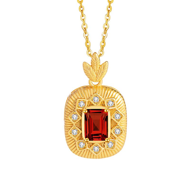

S925 Silver Vintage Pendant Necklace, Natural Garnet Topaz Choker for Women 925 silver