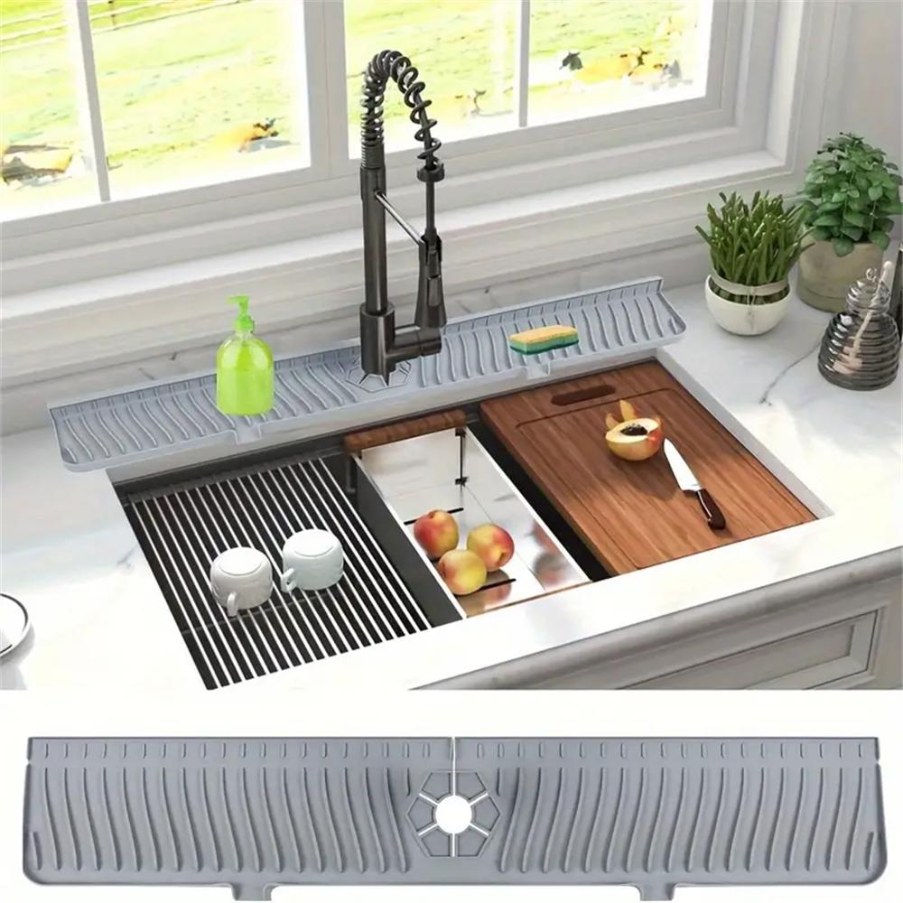 Silicone Drain Mat, Kitchen Faucet Sink Splash Guard,  Sink Draining Pad Behind Faucet,For Kitchen & Bathroom Countertop Protect