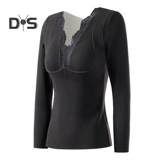 Thermo-Unterteile mit integrierten Brustpolstern. Doppellagige, warme DE-Samt-Langarmpullover-Oberteile, einfarbig, für den Winter, innen und außen