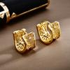 European Vintage Hollow Filigree Hoop Earrings Gold Plated Zircon Wide Ear Buckles for Women