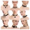 Unisex European Punk Black Leather Choker with Metal Chain and Lock Pendant.