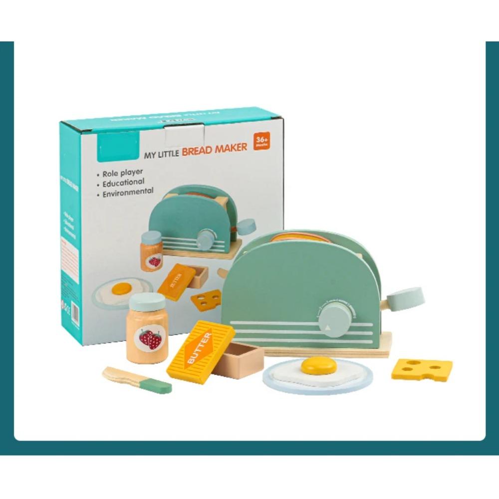 Wooden Simulation Kitchen Toy Set Pretend To Cook Play House Early Education Toy Bread Machine for Kids