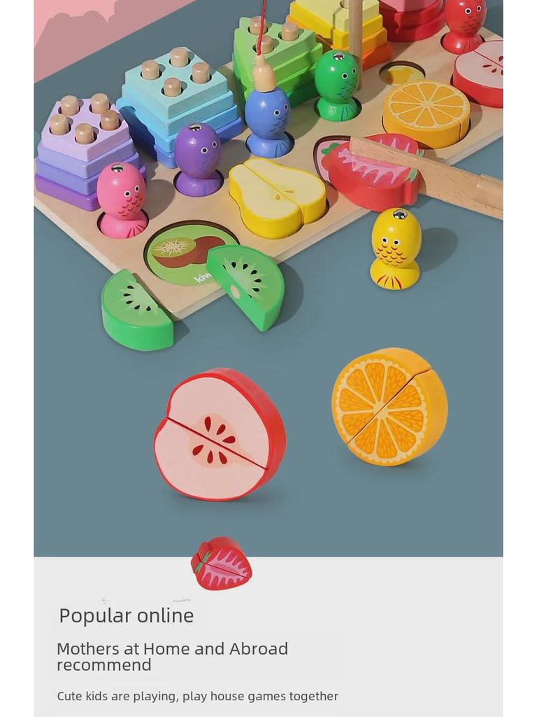 Children's Educational Toy Set: Shape, Color Matching, Building Blocks, Fishing Game, and Fruit Cutting.