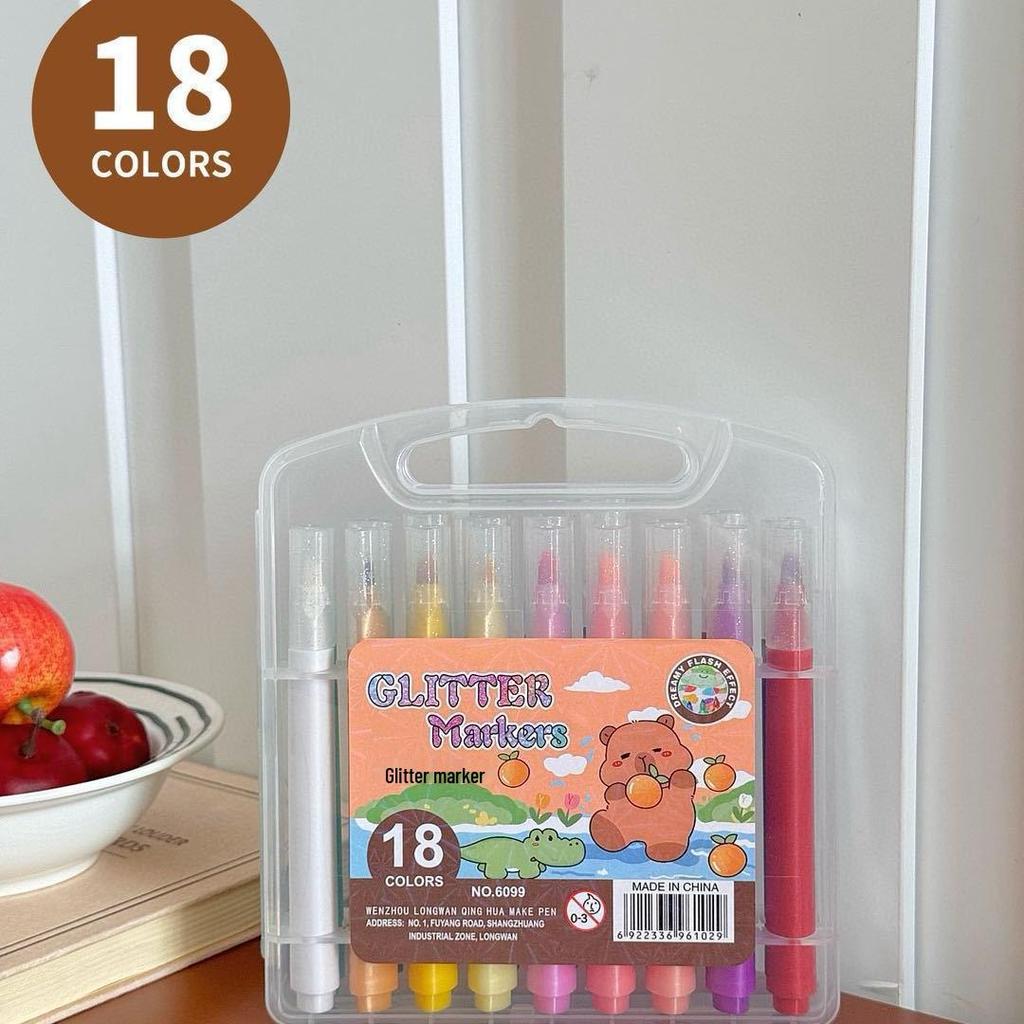 Cross-Border Capybara Glitter Cartoon Marker Pen - Triangle Barrel, Metallic Soft Tip, DIY Brush Style