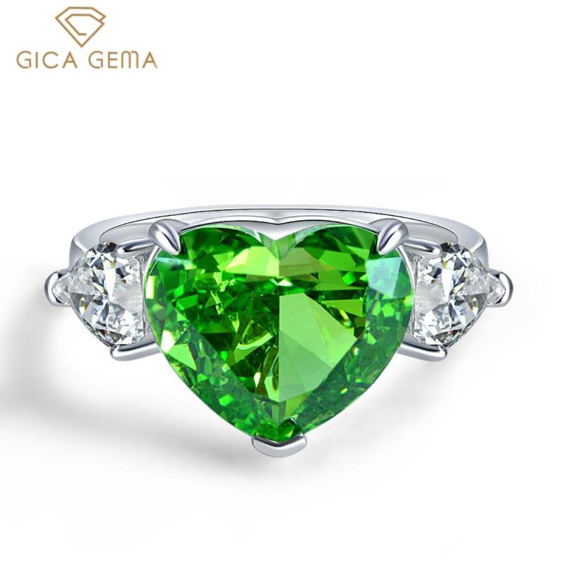 GICA GEMA 100% 925 Sterling Silver 10*12mm Heart Green Zircons Gemstone Rings For Women Sparkling Party Fine Jewelry