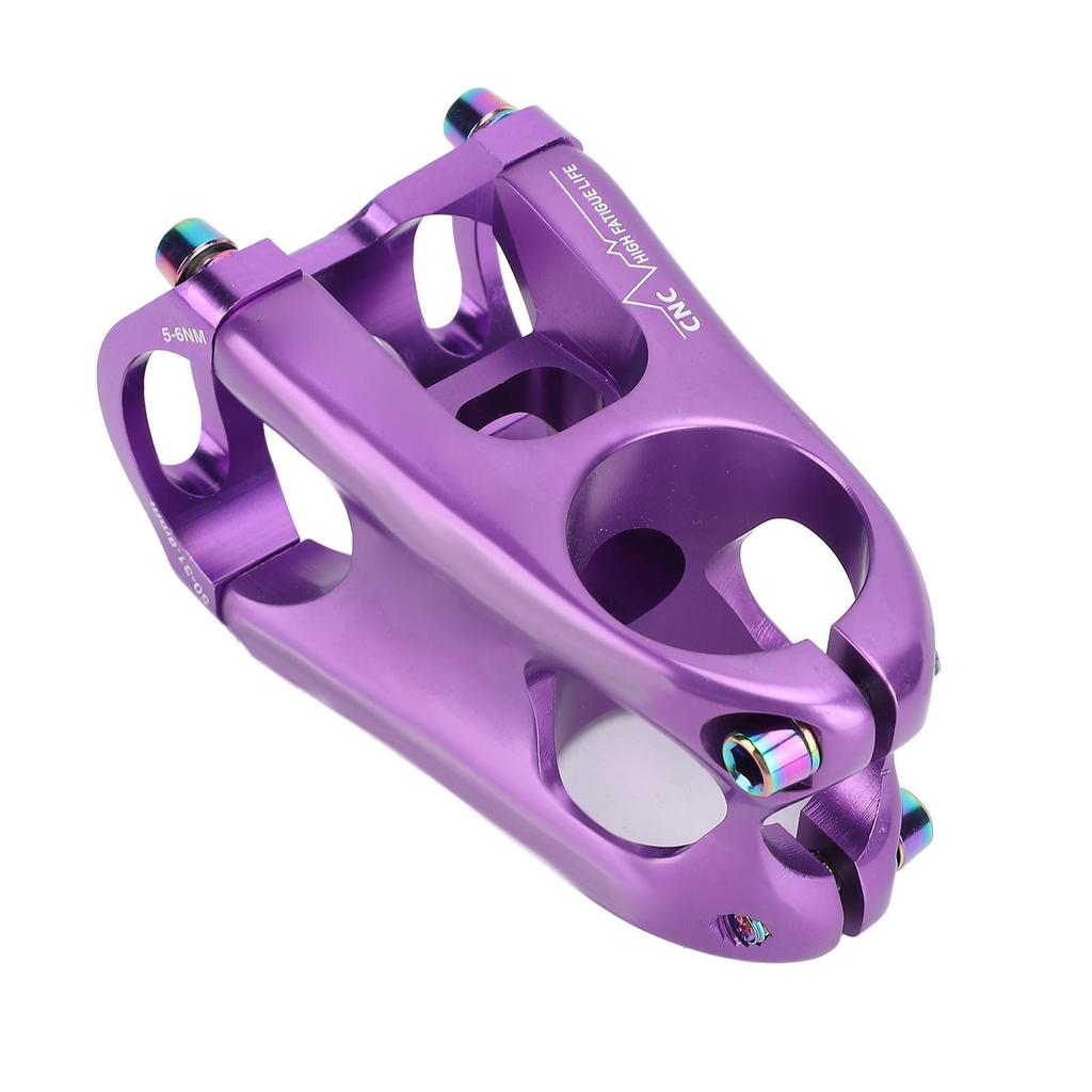 Cycling Stem CNC Hollowed Out High Strength Aluminum Alloy 50mm Handlebar Stem for 28.6mm and 31.8mm Diameter Purple