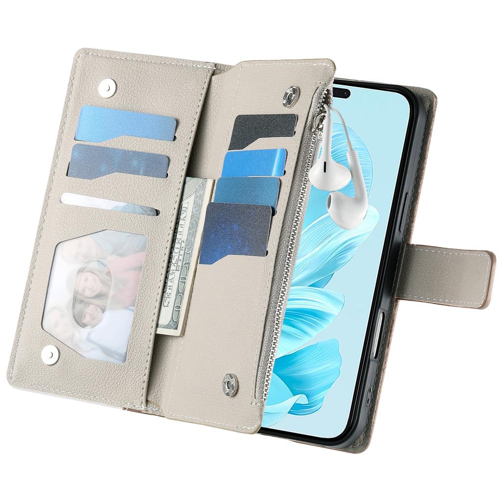 For Honor 200 5G Case Zipper Wallet Color Splicing Leather Flip Phone Cover with Straps