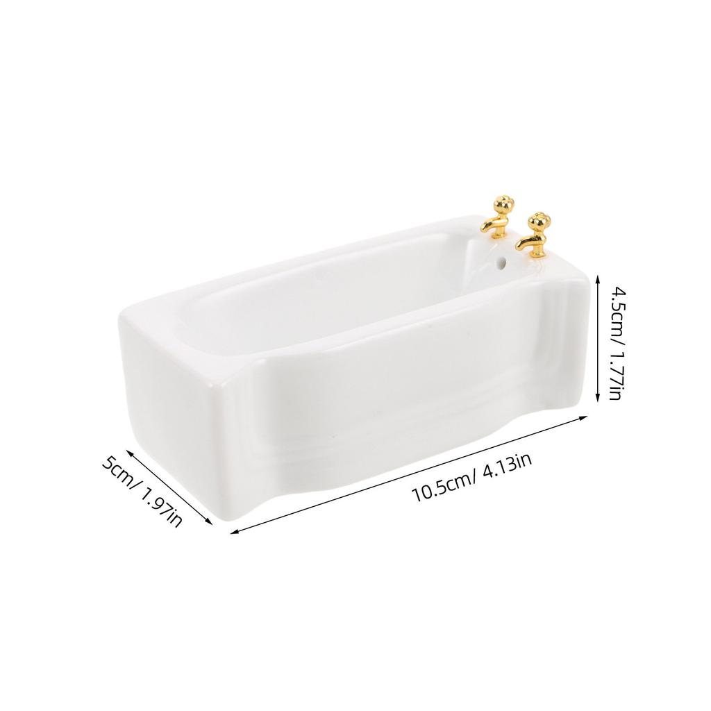 Miniature 1:12 White Porcelain Ceramic Bathtub Dollhouse Bathroom Mini Furniture Accessories Decoration 1:12 Dollhouse Furniture