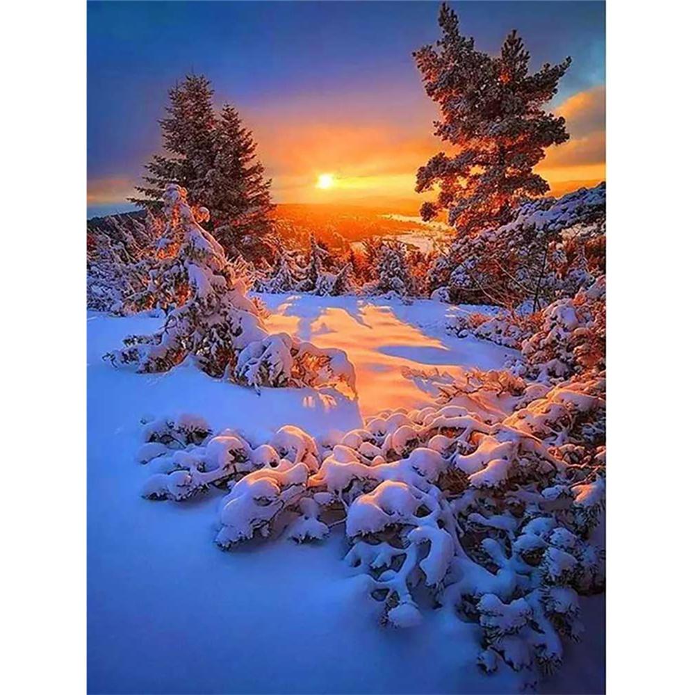 DIY Diamond Painting Snow Diamond Mosaic Landscape Sunset Embroidery Rhinestone Full Round Diamond Cross Stitch Home Gift