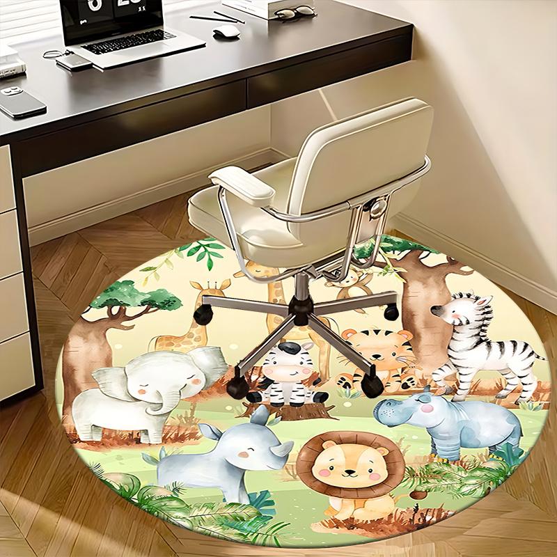 Adorable Jungle Animal Office Carpet Chair Mats, Cute Safari Print for Home Decor, Office Rug, Gift Idea, Suitable for Bedroom, Living Room, Various