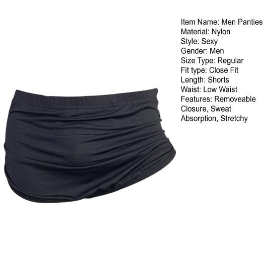 Men Panties Removeable Closure Solid Color Close Fit Low Waist Stretch Ice Silk