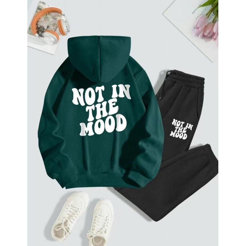 Unisex American Style Velvet Hoodie Set with Letter Print