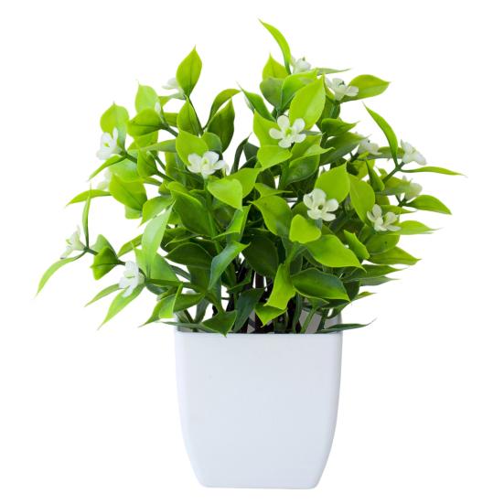 Compact Decorative Plant Artificial Eucalyptus Potted Plant, Lifelike Faux Greenery with Purple/White Flowers & Verdant Leaves, UV-Resistant