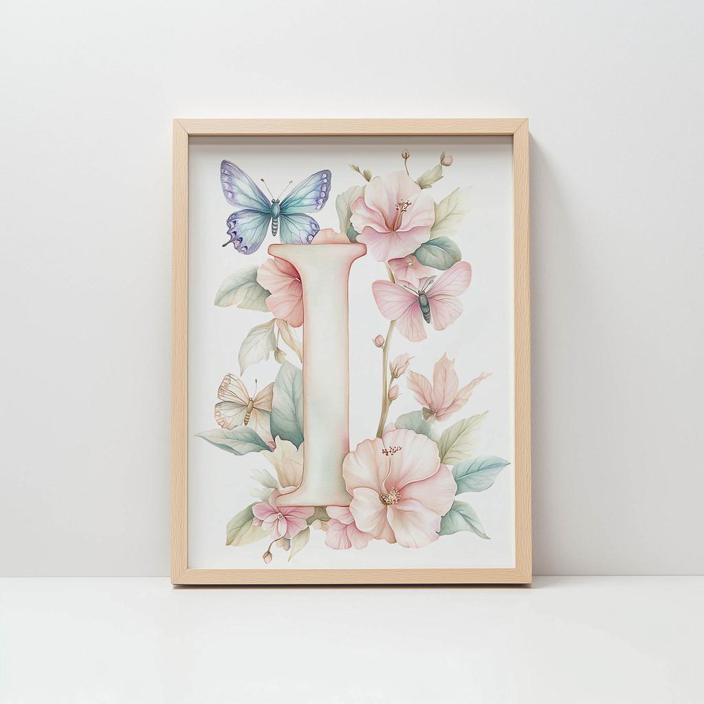 Poster "I" With Hibiscus Flowers Poster "I" With Hibiscus Flowers, 50X70 Cm, Without Frame, Premium Canvas On Stretcher