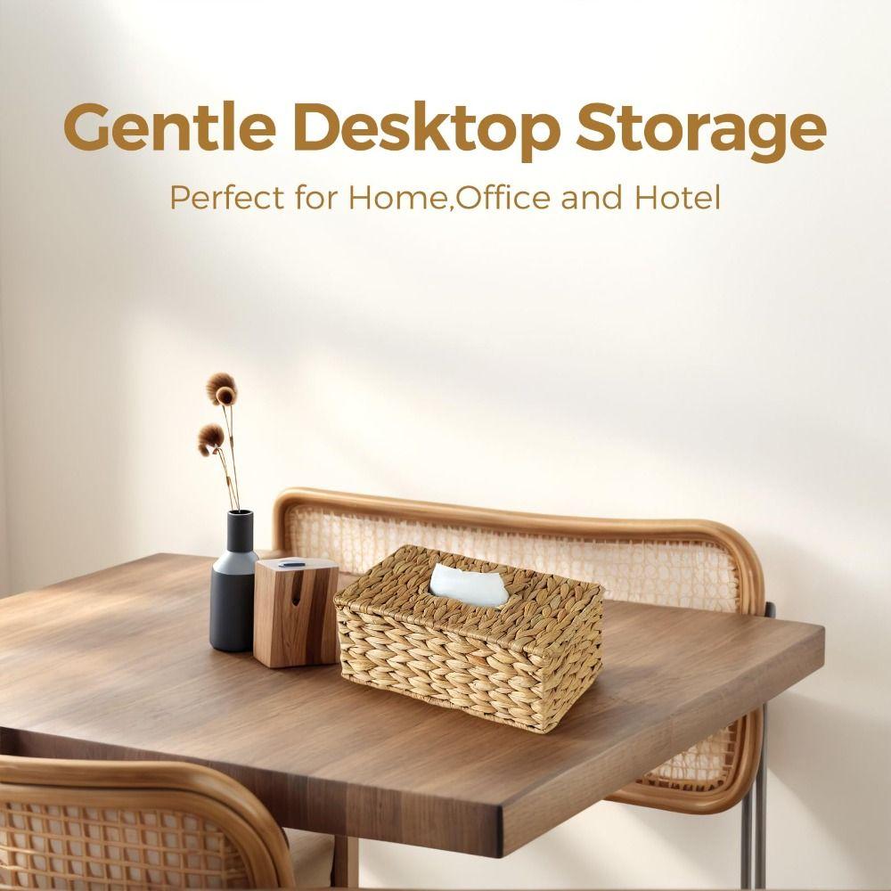 Straw Woven Tissue Box Natural Tissue Holder Durable Tissue Box Cover  for Living Room Bedroom