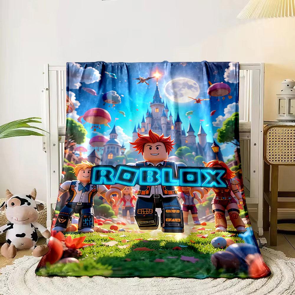 Colorful LEGO-like characters and a glowing castle in a vibrant fantasy setting. for all seasons blanket lunch break throw gift 80cm x 120cm