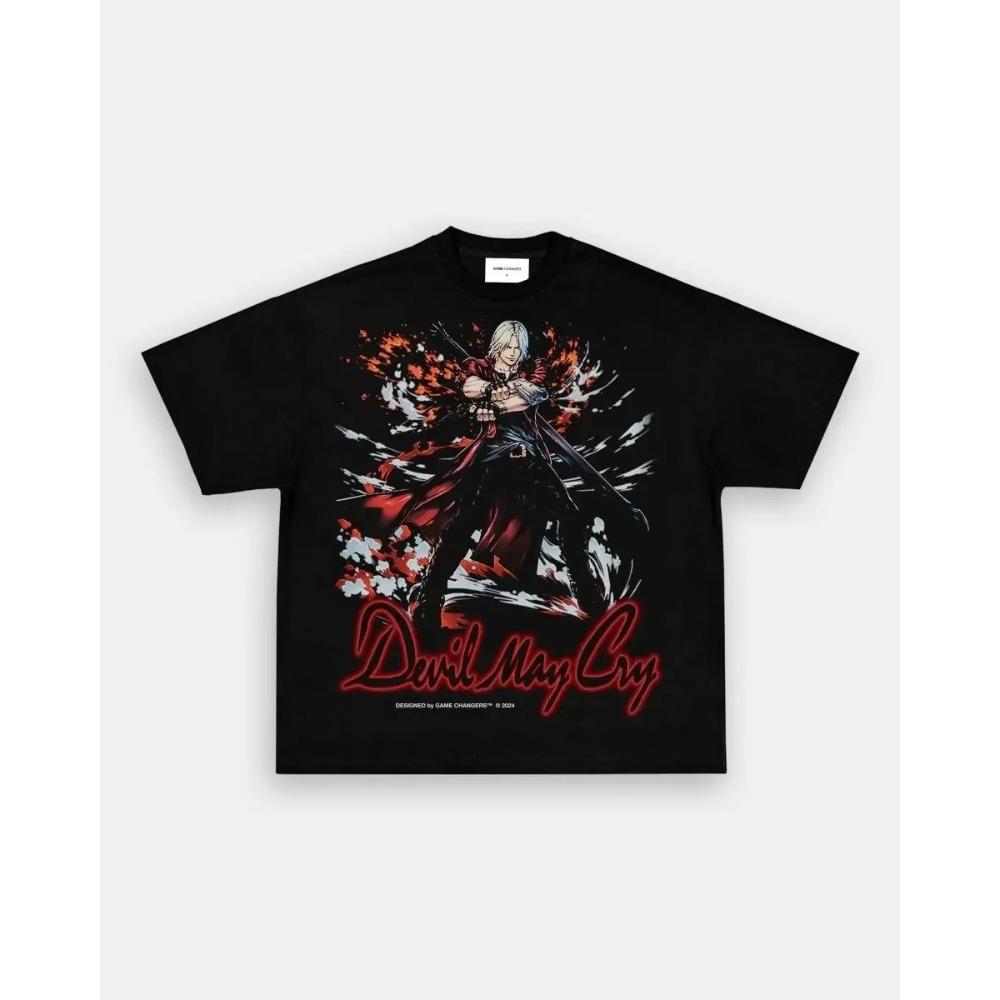 Devil May Cry Dante Cacciatore Retrò T-shirt Grafica Double-Sided Gioco d'Azione Classico Nero Unisex Oversize Comoda Moda T-shirt Donna e Uomo