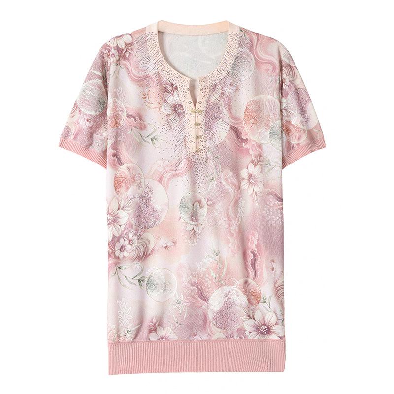 Summer Knitted Ice Silk T-shirt for Middle-Aged and Elderly Women - 2026 Collection